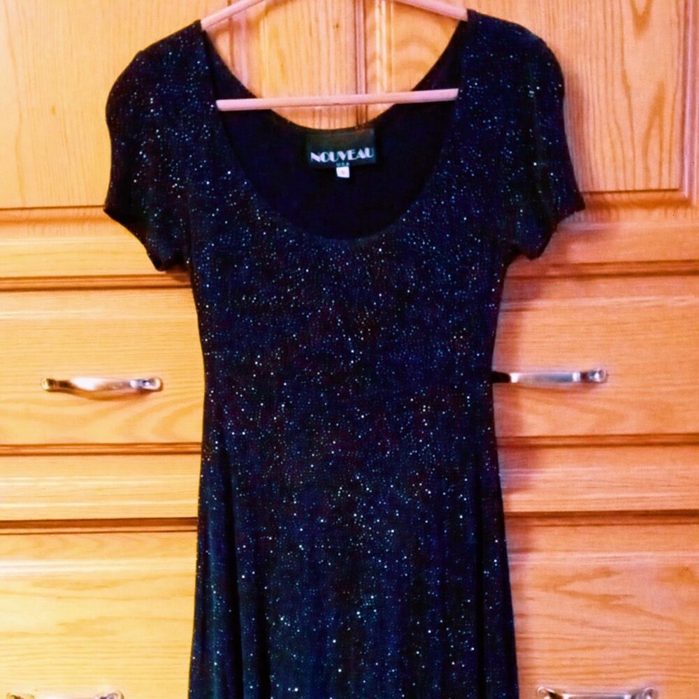 Stunning Skater Dress by Nouveau Midnight Blue Sparkly Stretchy Vintage Party - Picture 2 of 16